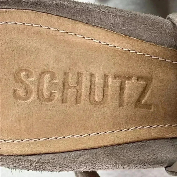 Schutz Archie Sandal Ankle Wrap Block Heel Beige Leather Suede Size 6 - Picture 10 of 12
